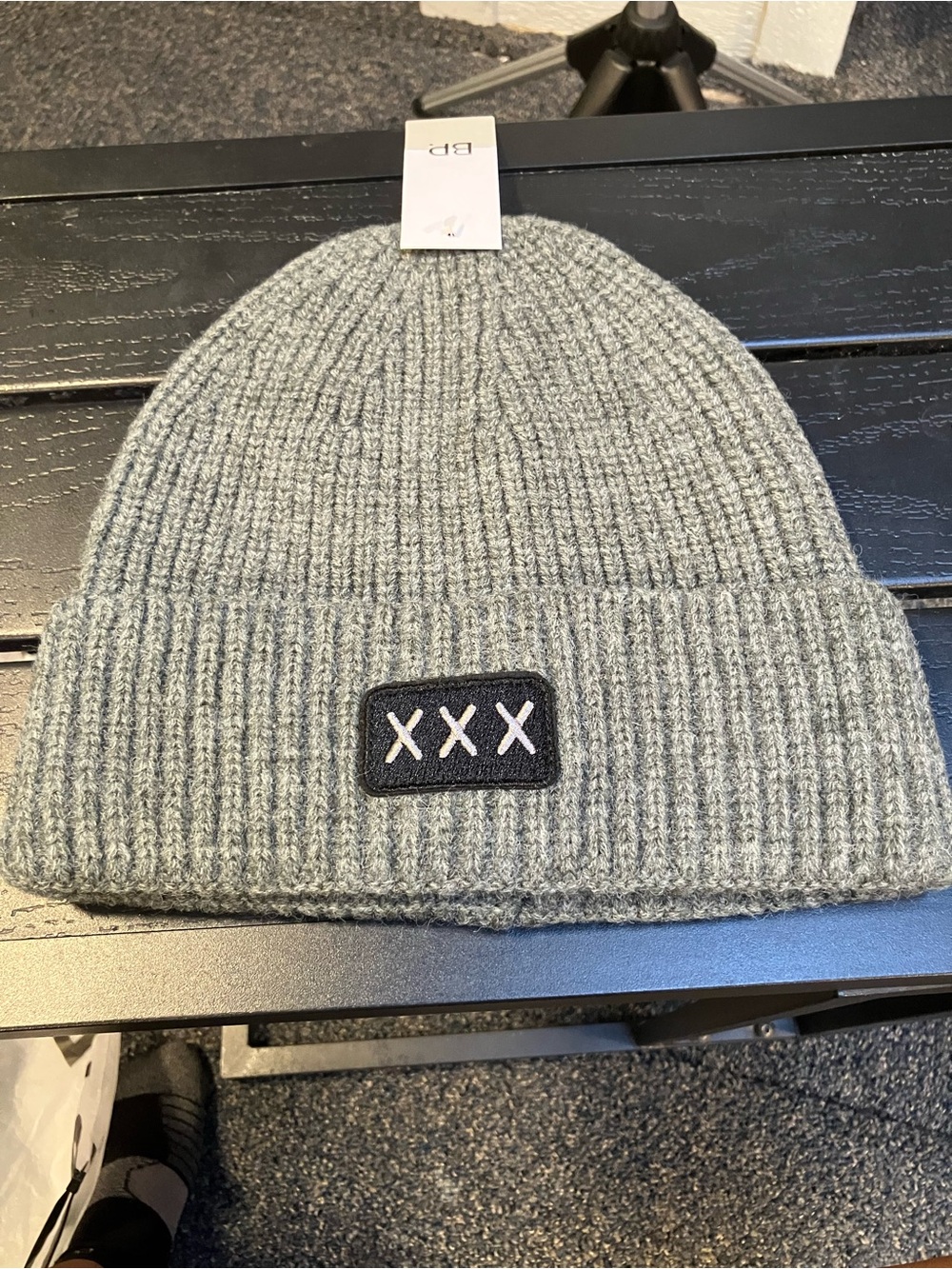 Nordstrom Gray Ribbed Knit Beanie with XXX Patch